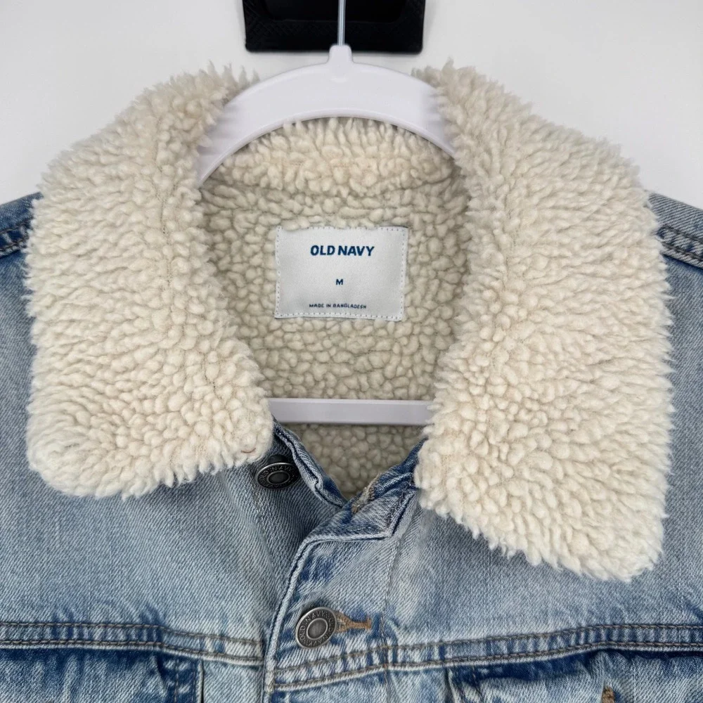 Old Navy Mens Sherpa Lined Denim Trucker Jacket Fall Winter Layering Rugged Sz M